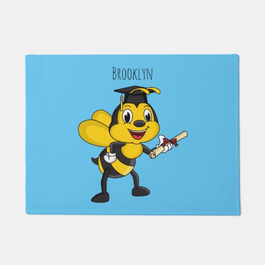 Happy cartoon bee afstuderen deurmat (Voorkant)