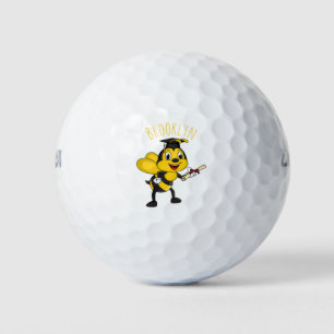 Happy cartoon bee afstuderen golfballen