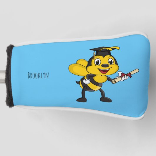 Happy cartoon bee afstuderen golfheadcover (Voorkant)