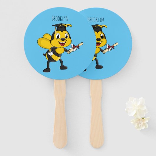 Happy cartoon bee afstuderen handwaaier (Voorkant en achterkant)