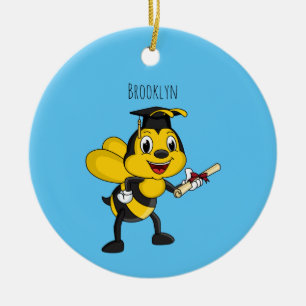 Happy cartoon bee afstuderen keramisch ornament