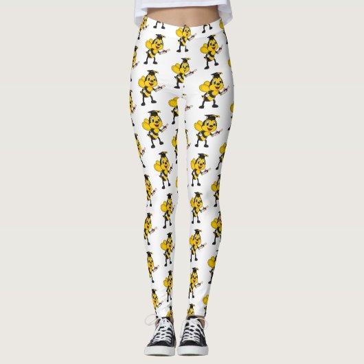 Happy cartoon bee afstuderen leggings (Voorkant)