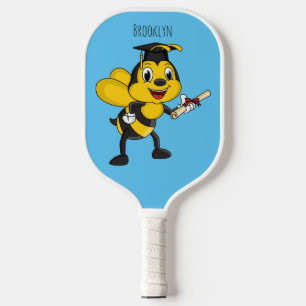 Happy cartoon bee afstuderen pickleball paddle