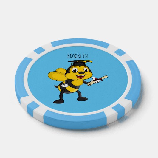 Happy cartoon bee afstuderen poker chips (Enkel)