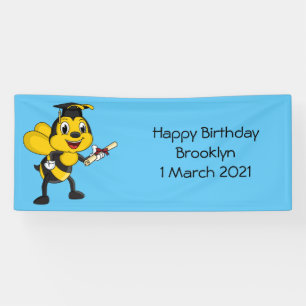 Happy cartoon bee afstuderen spandoek
