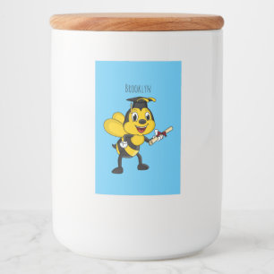 Happy cartoon bee afstuderen voedselcontainer etiket