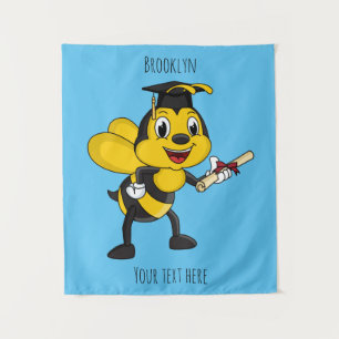 Happy cartoon bee afstuderen wandkleed