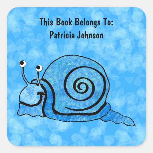 Happy Cartoon Blue Patterned Snail op Aqua Vierkante Sticker (Voorkant)