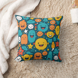 Happy Cartoon Faces Patroon Kussen