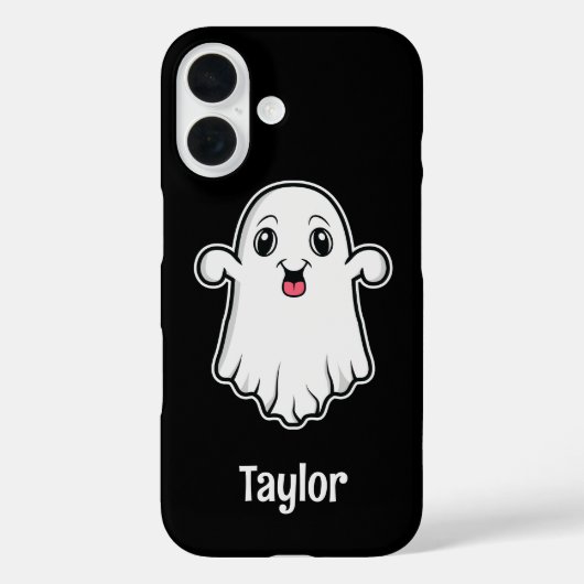 Happy Cartoon Ghost met naam Zwart Case-Mate iPhone Case (Achterkant)