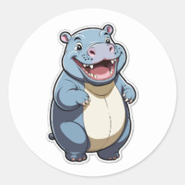 Happy Cartoon Hippo Karakterontwerp Ronde Sticker