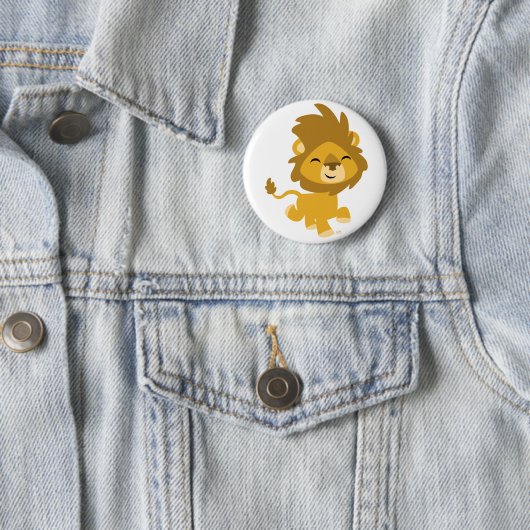Happy Cartoon Lion Button Badge (In situ)