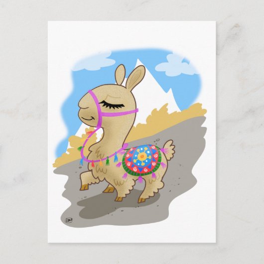 Happy Cartoon Llama Briefkaart (Voorkant)