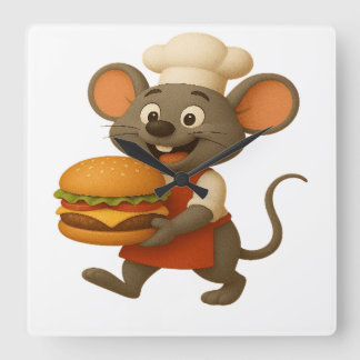 Happy Cartoon Mouse Chef met Big Cheese – Wall Cl Vierkante Klok