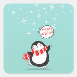 Happy Cartoon Penguin Vierkante Sticker