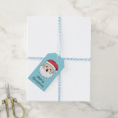 Happy Cartoon Santa Claus Head op blauw en tekst Cadeaulabel (Met Touw)