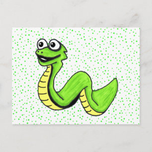 Happy Cartoon Snake Helder Groen Geel op Stippen Briefkaart