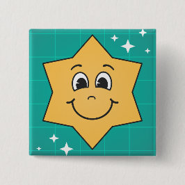 Happy cartoon ster gezicht glimlach, xmas design vierkante button 5,1 cm