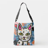 Happy Cat Abstract digitaal schilderen Crossbody Tas (Achterkant)