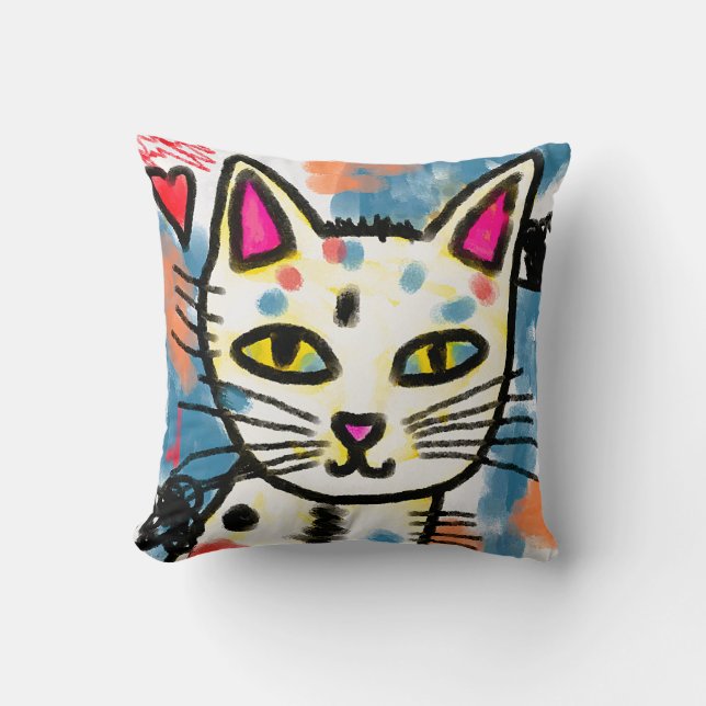Happy Cat Abstracte kunst Kussen (Voorkant)