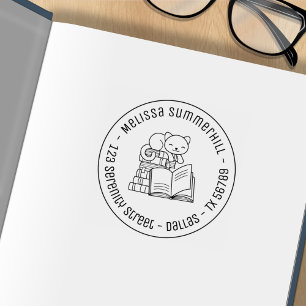 Happy Cat bovenop het Ronde Adres 3 van de Stack v Rubberstempel