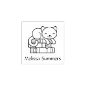 Happy Cat bovenop Stack of Books Bookplate 1x1 Rubberstempel (Afrduk)