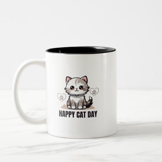 Happy Cat Day Mug - Cute Cat Design pour Amoureux  (Gauche)