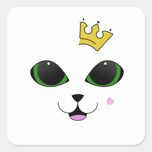 Happy Cat Face Square Sticker (Voorkant)