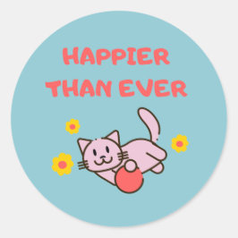 Happy Cat&Flowers klassieke ronde sticker