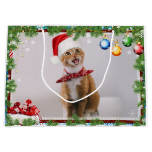 Happy cat in het rode kerstpet groot cadeauzakje