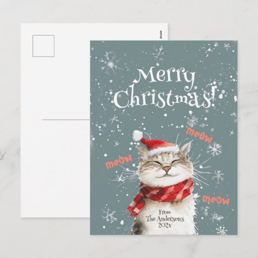 Happy Cat Merry Christmas Briefkaart (Voorkant / Achterkant)