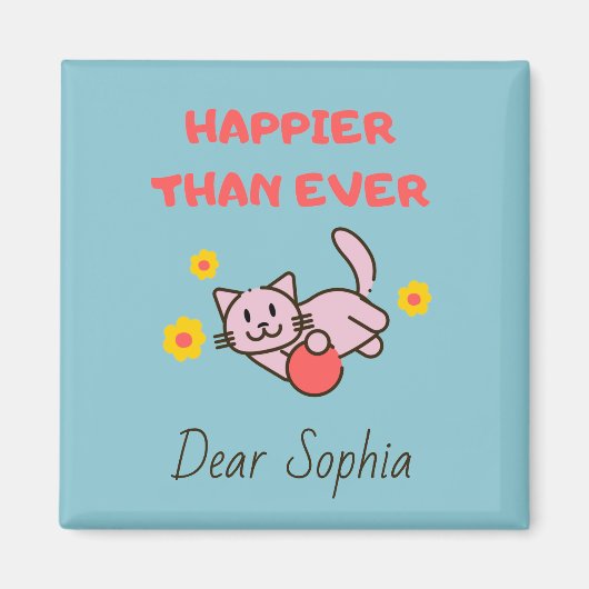 Happy Cat met bloemen Magneet (Voorkant)