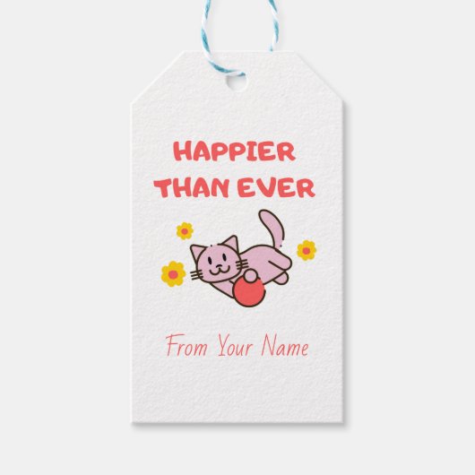 Happy Cat met Flowers Gift Labels Cadeaulabel (Voorkant)