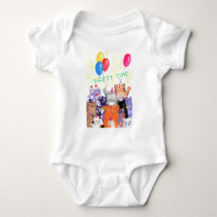 Happy Cat Party Cartoon Baby Bodysuit Funny Cats