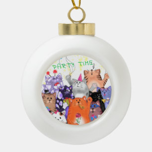 Happy Cat Party Cartoon Funny Cats Keramische Bal Ornament