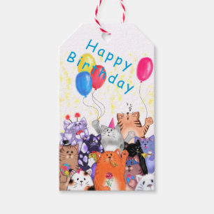 Happy Cat Party Gift Labels - Happy Birthday  Cadeaulabel