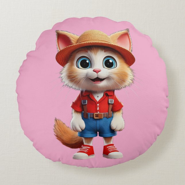Happy Cat Rond Kussen (Voorkant)