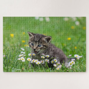 Happy cat speelt met bloemen legpuzzel