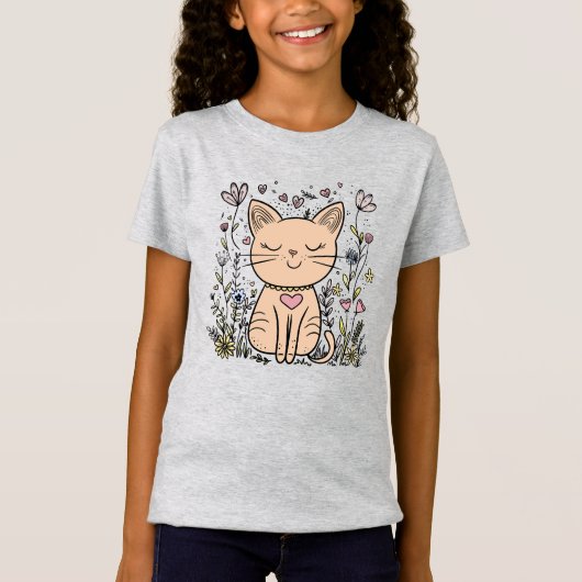 Happy Cat | T-Shirt de chat en cartons mignon (Devant)