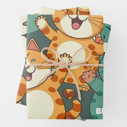 Happy Cats Anniversaire Papier d'enveloppement (En situation)