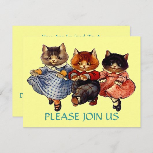 Happy Cats Line Dancing Party Invitation (Devant / Derrière)