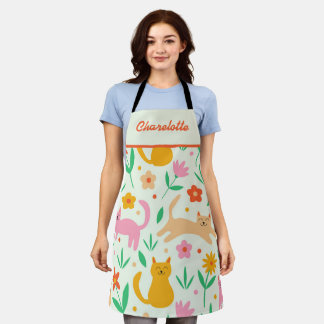 Happy Cats with Orange Red peach flowers name Schort