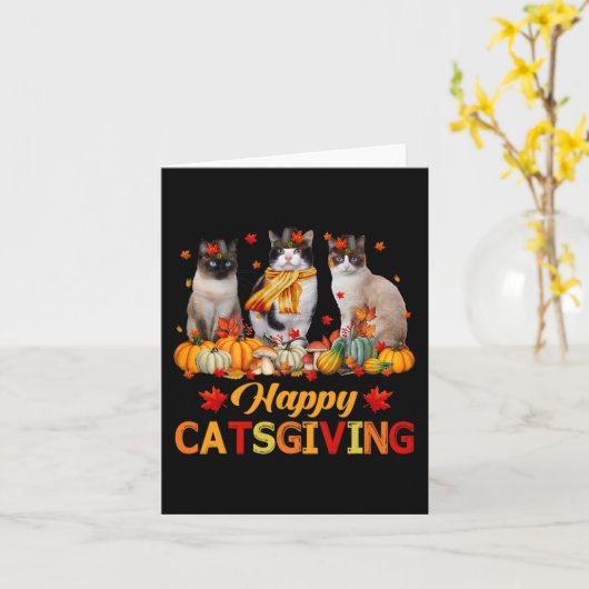 Happy Catsgiving Siamese Cat Autumn Herfst Vibes T Kaart (Gele Bloem)