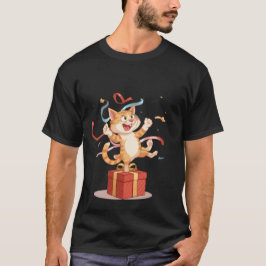 Happy Celebration Cat - Excited Kitten on Gift Box T-shirt