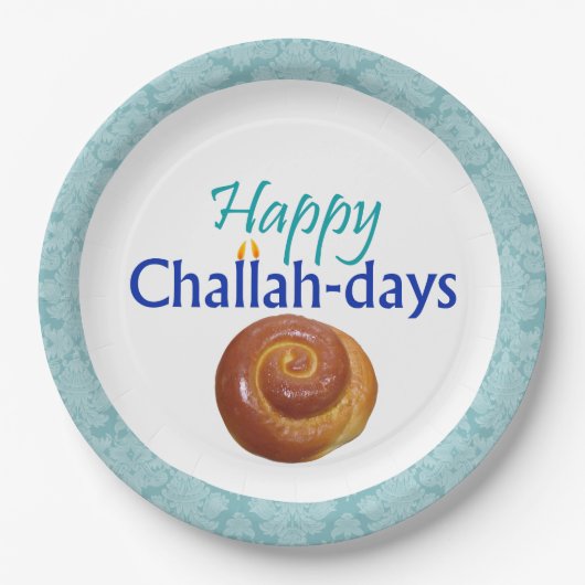 Happy Challah-Days Aqua Brocade Paper Bord (Voorkant)