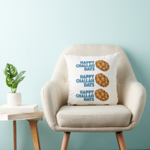 Happy Challah Days Blue Chanukah Hanukkah Bread Kussen