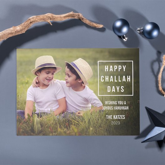 Happy Challah Days | Modern Hanukkah-fotokaart Feestdagenkaart