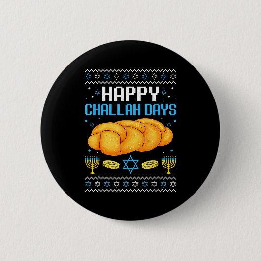 Happy Challah Days Ugly Christmas Hanukkah Ronde Button 5,7 Cm (Voorkant)