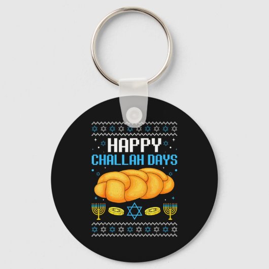 Happy Challah Days Ugly Christmas Hanukkah Sleutelhanger (Voorkant)