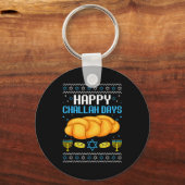 Happy Challah Days Ugly Christmas Hanukkah Sleutelhanger (Voorkant)